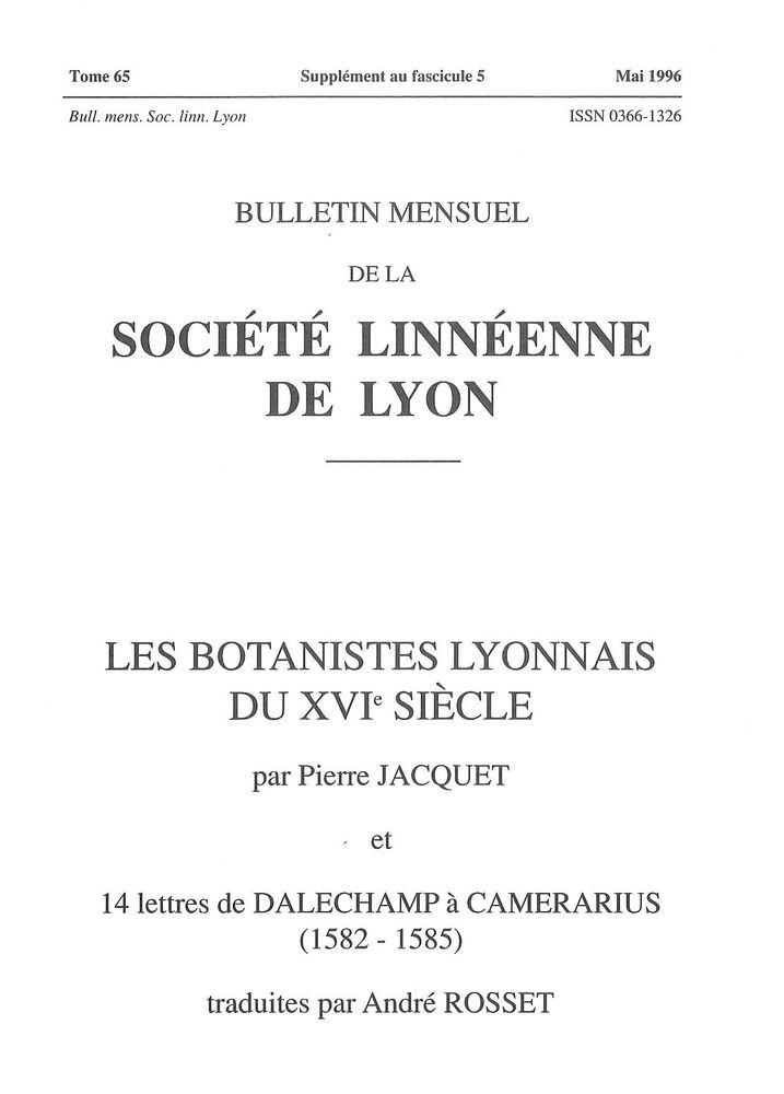 Couverture — Les Botanistes lyonnais du XVIᵉ siècle