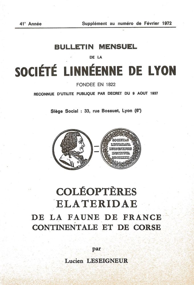 Couverture — Coléoptères Elateridae de la faune de France continentale et de Corse