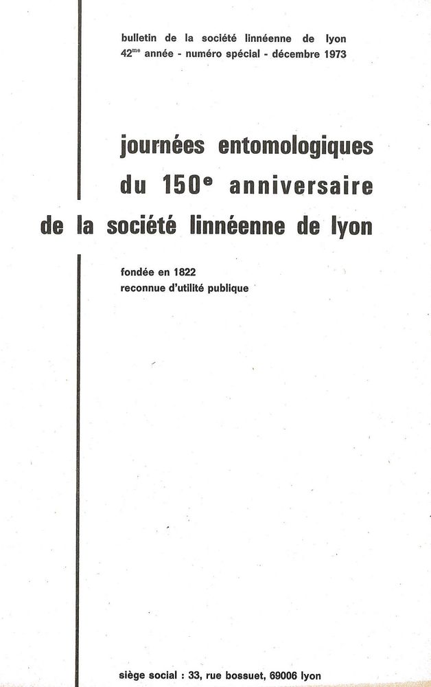 Couverture — Journées entomologiques du 150ᵉ anniversaire de la SLL