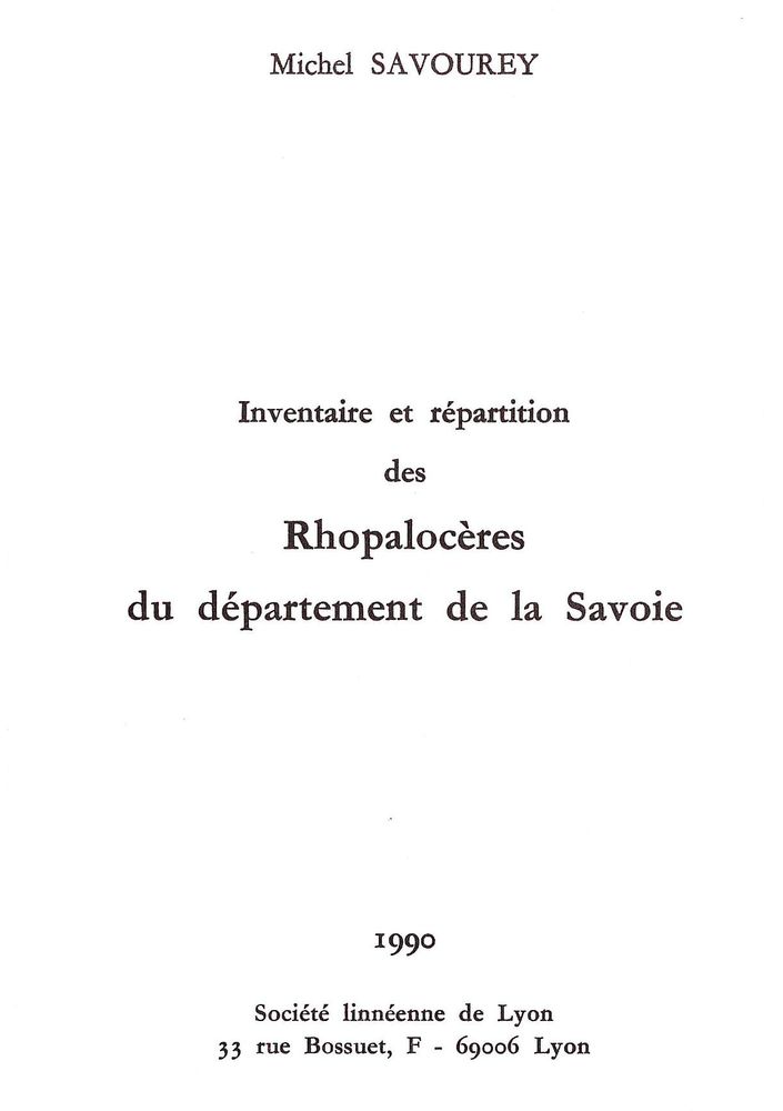 Couverture — Inventaire et répartition des Rhopalocères de Savoie (Lepidoptera)